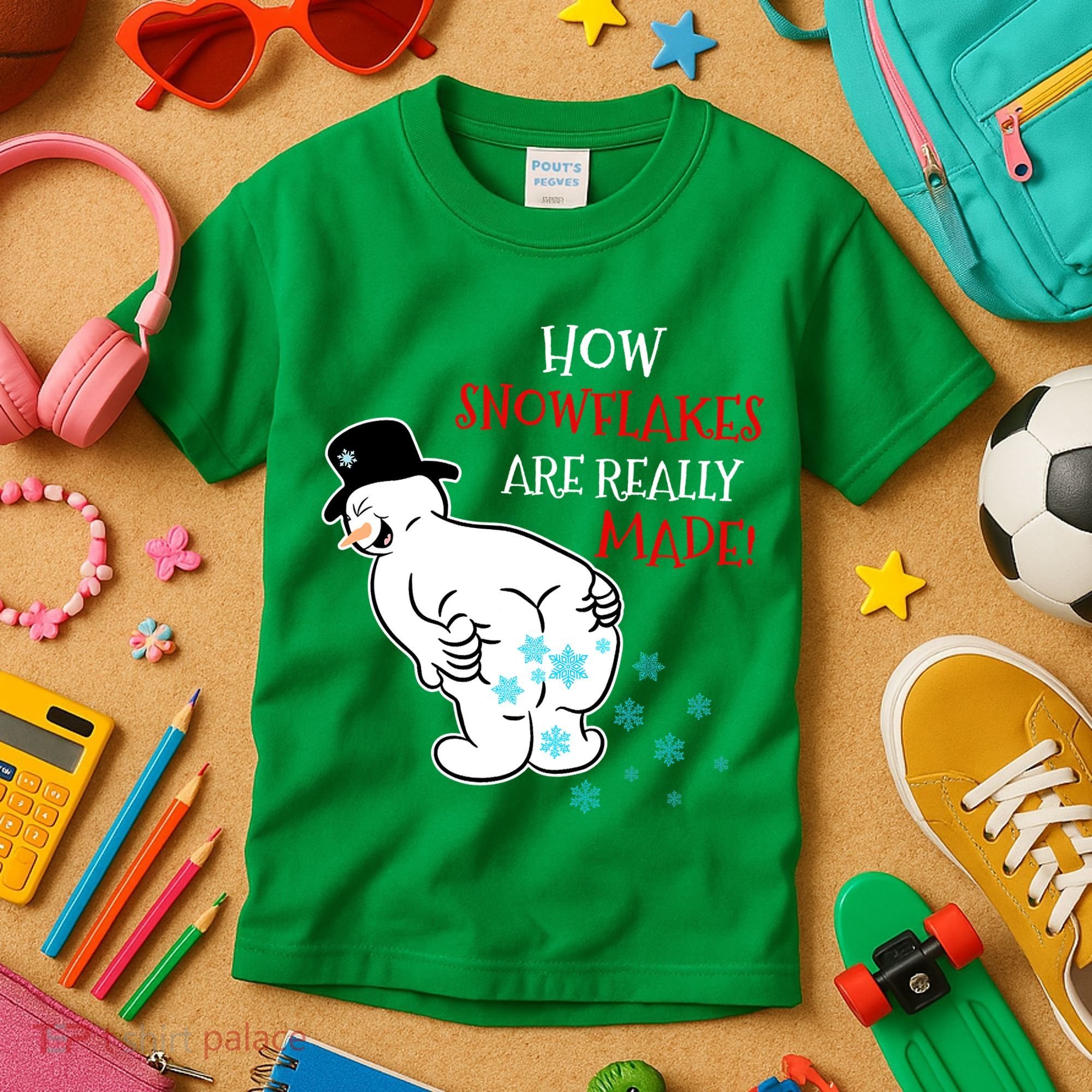 Funny Snowman Poop How Snowflake Are Really Made Christmas Kids T-Shirt
