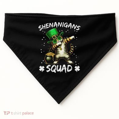 Funny St Patricks Day Dabbing Cat St Paddy Shenanigans Squad USA-Made Doggie Bandana
