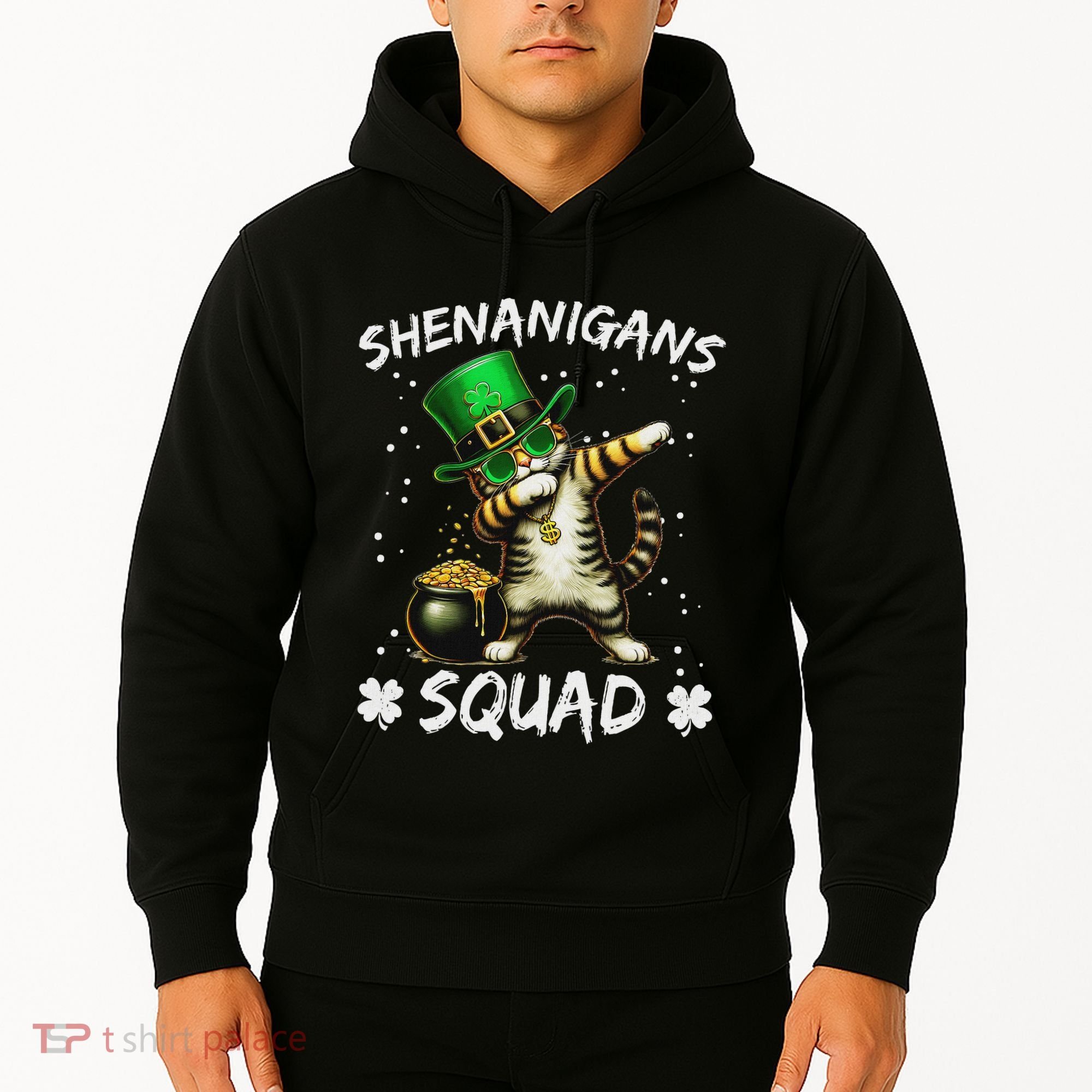Funny St Patricks Day Dabbing Cat St Paddy Shenanigans Squad Hoodie