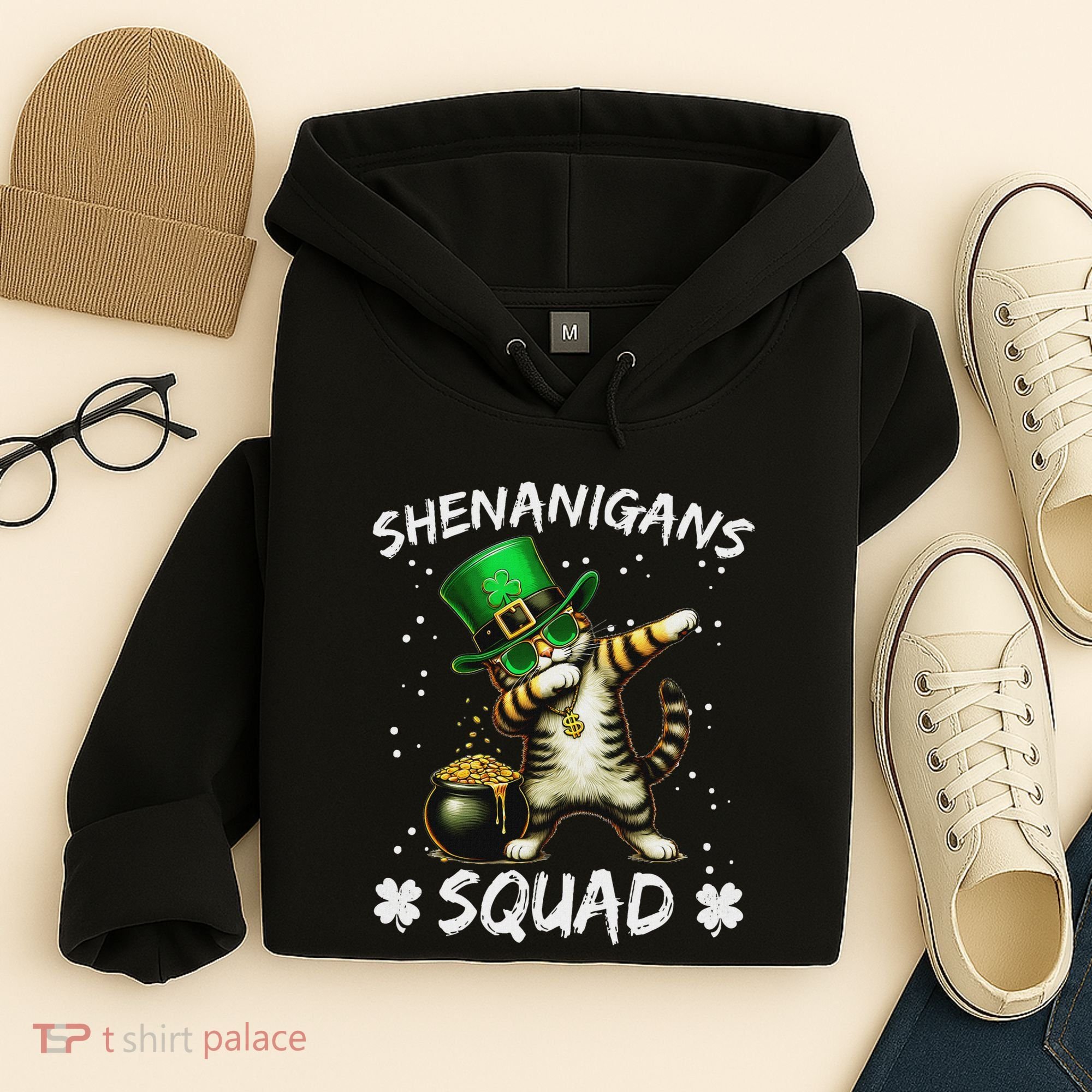 Funny St Patricks Day Dabbing Cat St Paddy Shenanigans Squad Hoodie