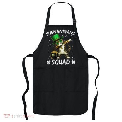 Funny St Patricks Day Dabbing Cat St Paddy Shenanigans Squad Apron