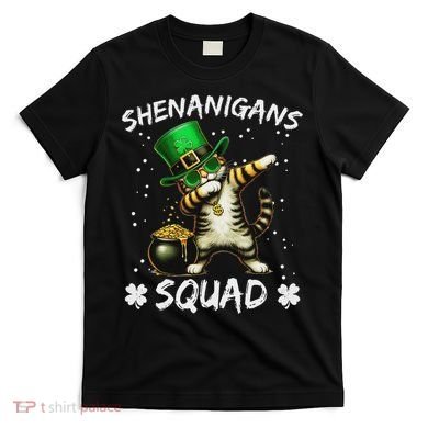Funny St Patricks Day Dabbing Cat St Paddy Shenanigans Squad T-Shirt