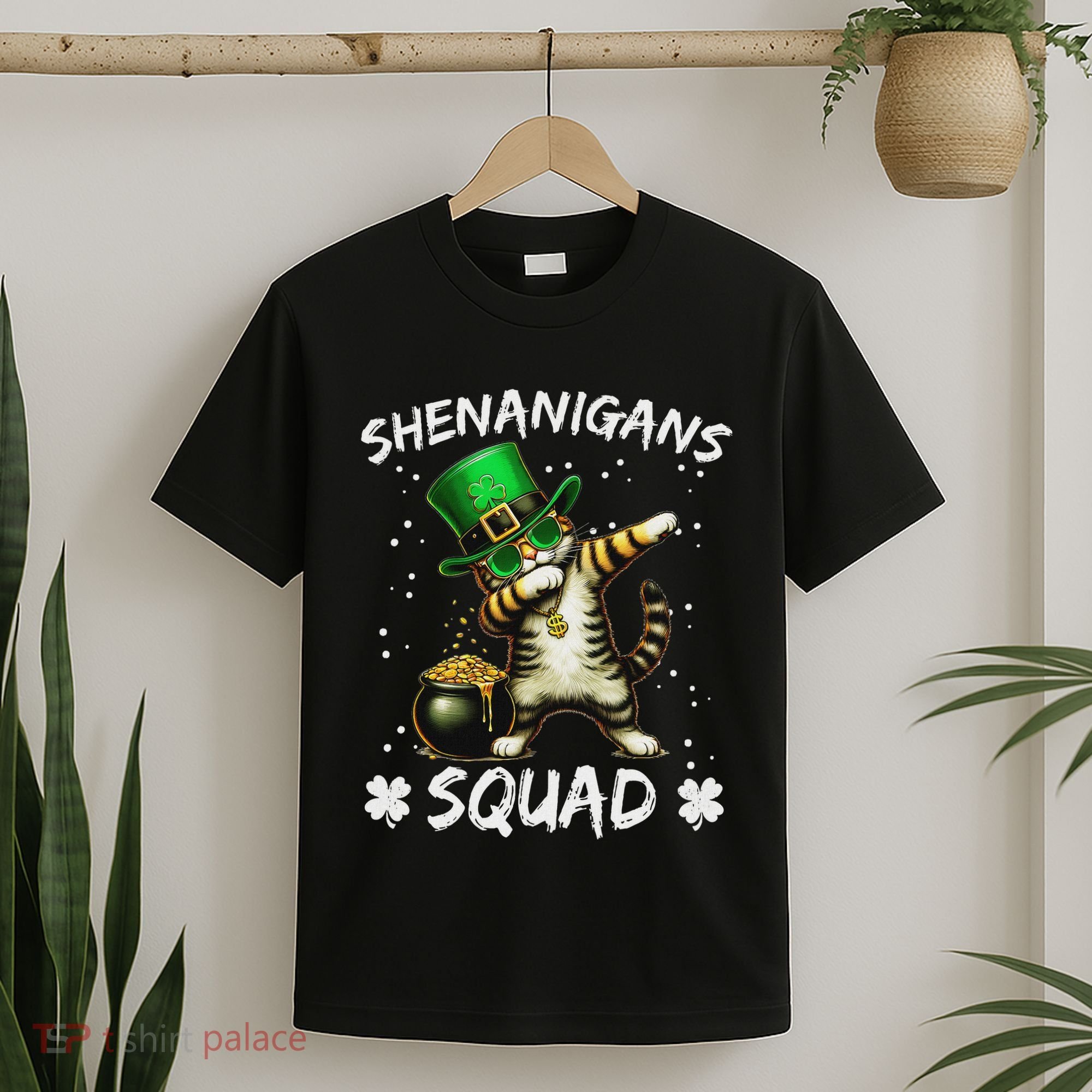 Funny St Patricks Day Dabbing Cat St Paddy Shenanigans Squad T-Shirt
