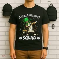 Funny St Patricks Day Dabbing Cat St Paddy Shenanigans Squad T-Shirt thumb 6