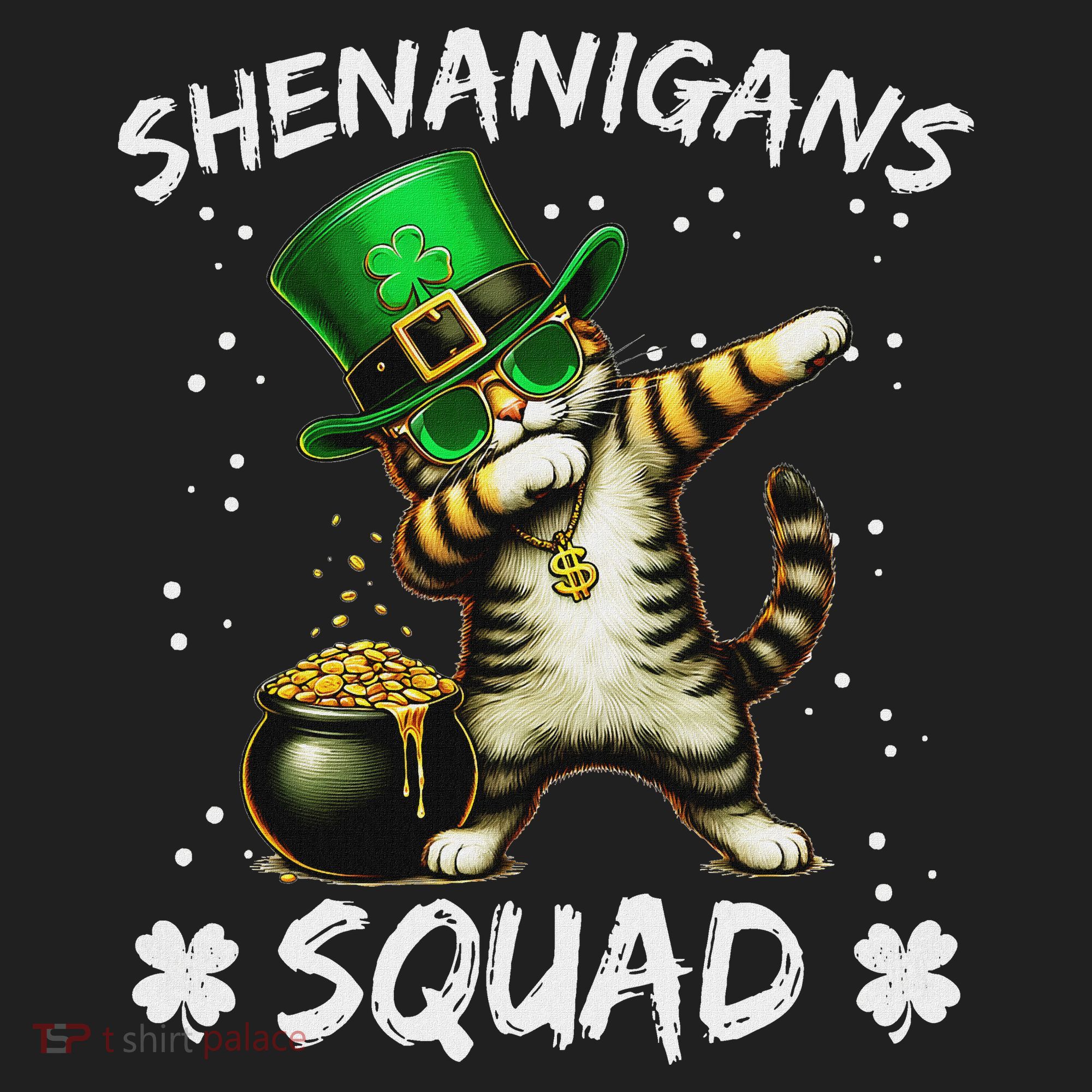 Funny St Patricks Day Dabbing Cat St Paddy Shenanigans Squad Beanie