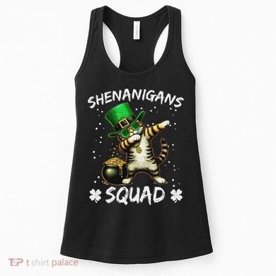 Funny St Patricks Day Dabbing Cat St Paddy Shenanigans Squad Women's Tank Top