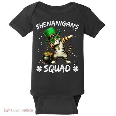 Funny St Patricks Day Dabbing Cat St Paddy Shenanigans Squad Baby Bodysuit