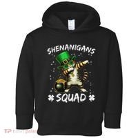 Funny St Patricks Day Dabbing Cat St Paddy Shenanigans Squad Toddler Hoodie thumb 0