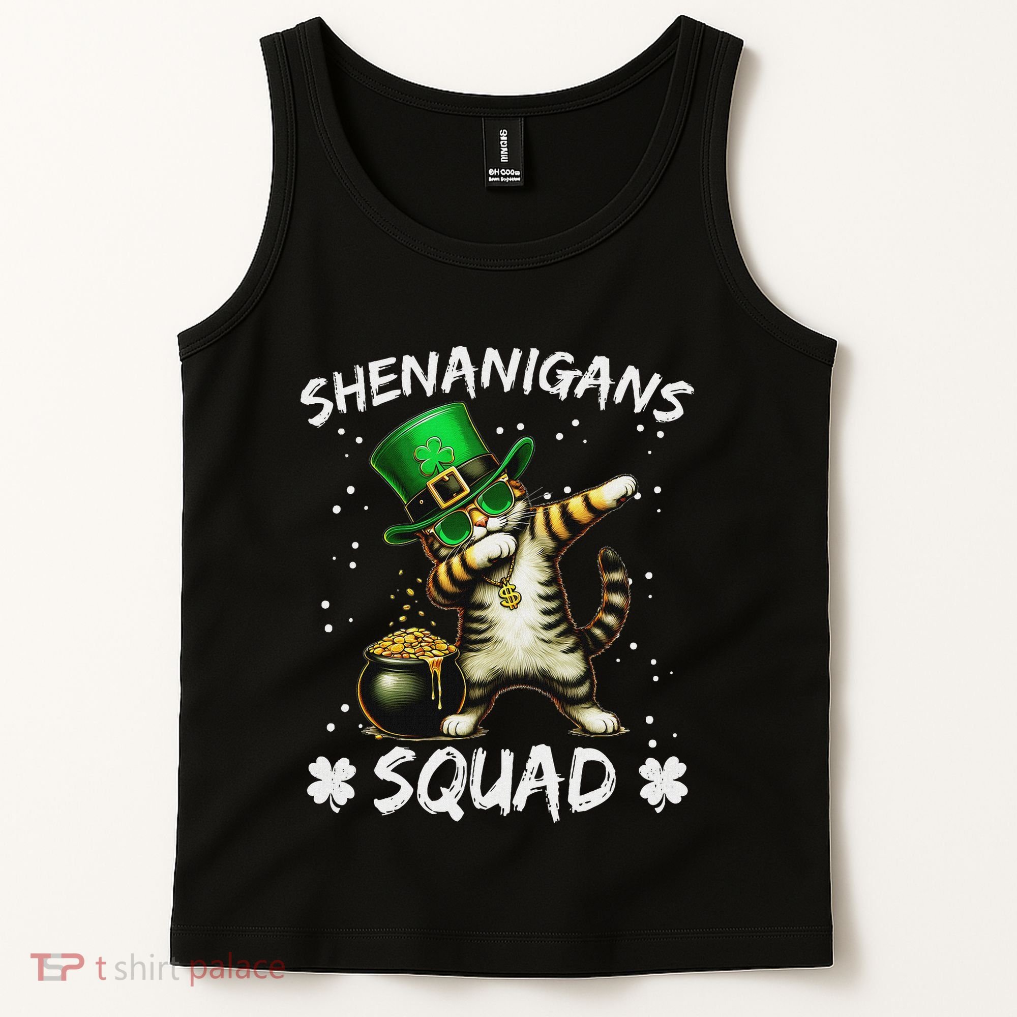 Funny St Patricks Day Dabbing Cat St Paddy Shenanigans Squad Tank Top