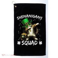 Funny St Patricks Day Dabbing Cat St Paddy Shenanigans Squad Golf Towel thumb 0