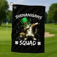 Funny St Patricks Day Dabbing Cat St Paddy Shenanigans Squad Golf Towel thumb 1