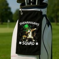 Funny St Patricks Day Dabbing Cat St Paddy Shenanigans Squad Golf Towel thumb 2