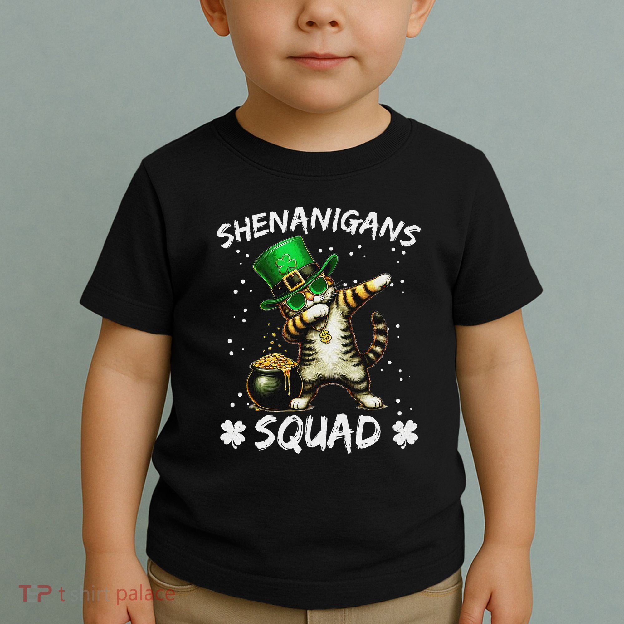 Funny St Patricks Day Dabbing Cat St Paddy Shenanigans Squad Toddler T-Shirt