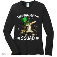 Funny St Patricks Day Dabbing Cat St Paddy Shenanigans Squad Women's Long Sleeve Shirt thumb 0