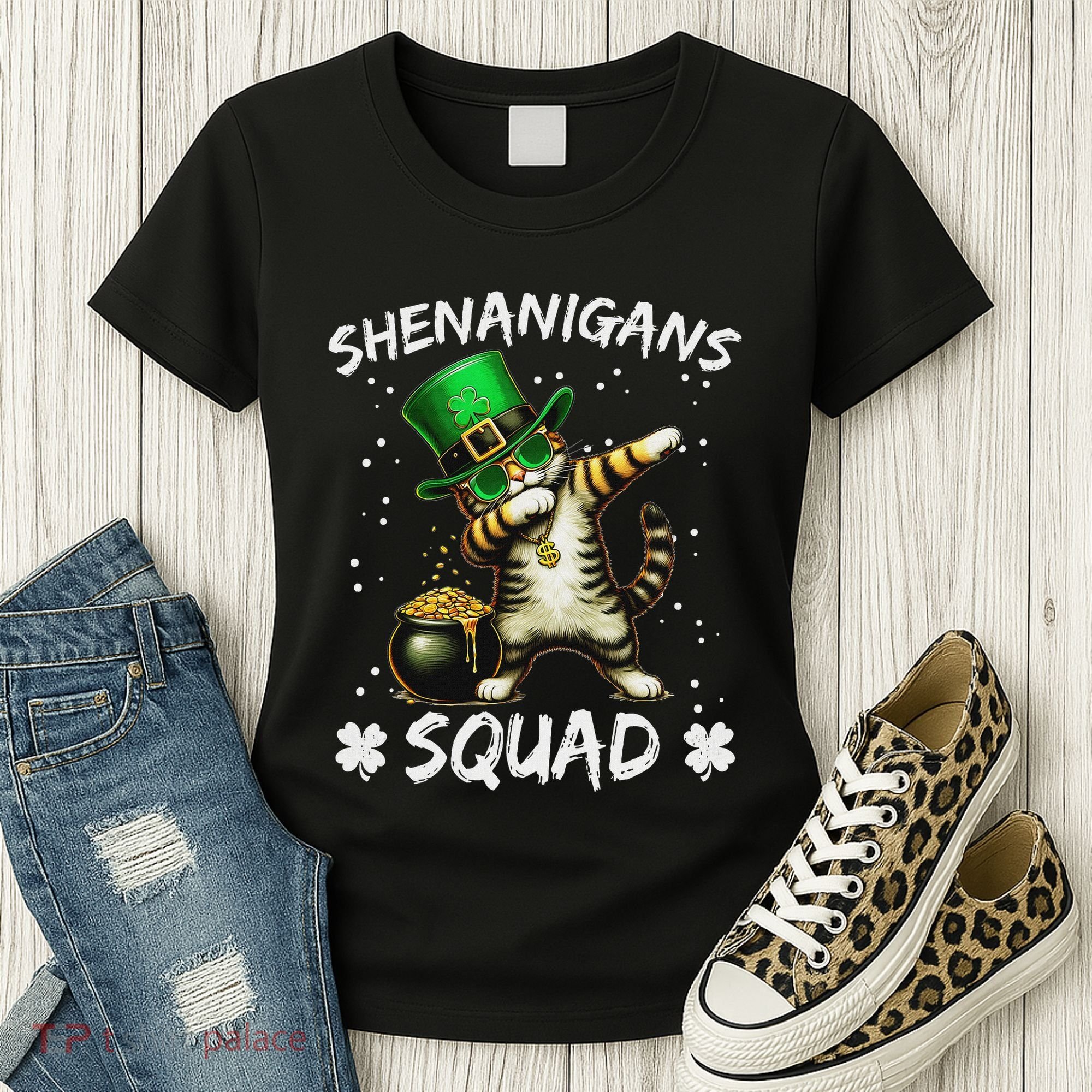 Funny St Patricks Day Dabbing Cat St Paddy Shenanigans Squad Women's T-Shirt