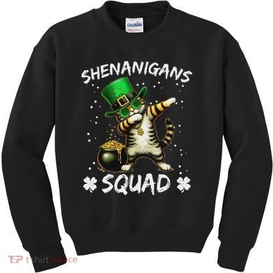 Funny St Patricks Day Dabbing Cat St Paddy Shenanigans Squad Kids Sweatshirt