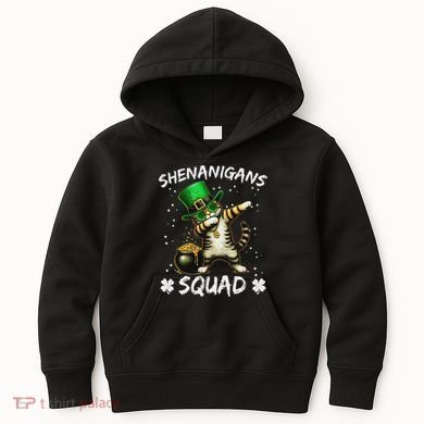 Funny St Patricks Day Dabbing Cat St Paddy Shenanigans Squad Kids Hoodie