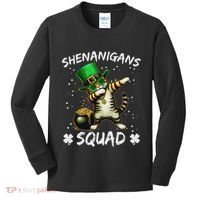 Funny St Patricks Day Dabbing Cat St Paddy Shenanigans Squad Kids Long Sleeve Shirt thumb 0