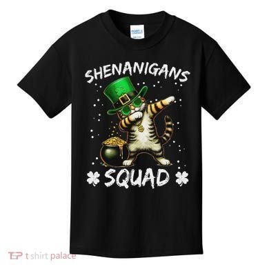 Funny St Patricks Day Dabbing Cat St Paddy Shenanigans Squad Kids T-Shirt