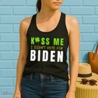 Funny St Patty's Day Kiss Me I Didn't Vote For Biden Women's Tank Top thumb 2