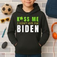 Funny St Patty's Day Kiss Me I Didn't Vote For Biden Kids Hoodie thumb 2