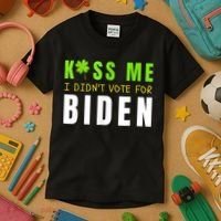 Funny St Patty's Day Kiss Me I Didn't Vote For Biden Kids T-Shirt thumb 3