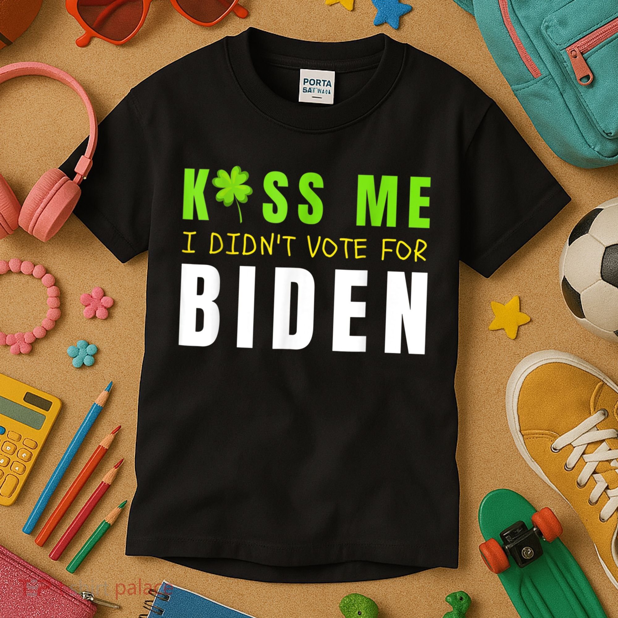 Funny St Patty's Day Kiss Me I Didn't Vote For Biden Kids T-Shirt
