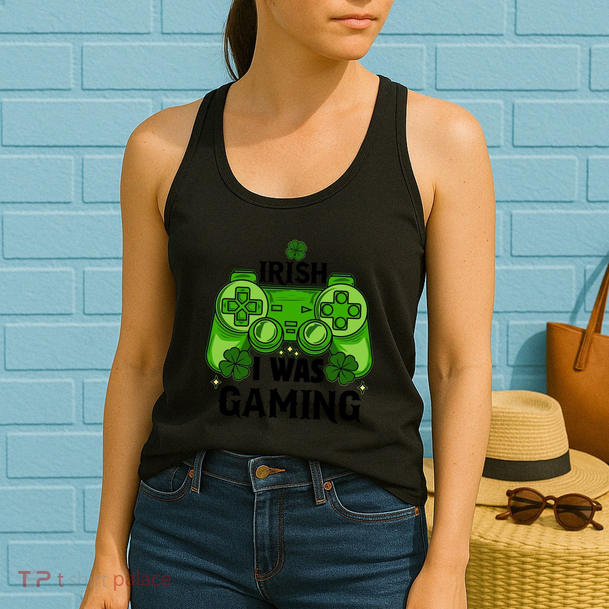 Funny St Patricks Day Irish I Was Gaming Women's Tank Top