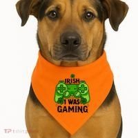 Funny St Patricks Day Irish I Was Gaming USA-Made Doggie Bandana thumb 1