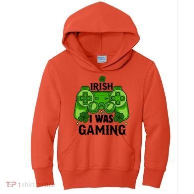 Funny St Patricks Day Irish I Was Gaming Kids Hoodie