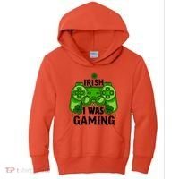 Funny St Patricks Day Irish I Was Gaming Kids Hoodie thumb 0