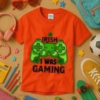 Funny St Patricks Day Irish I Was Gaming Kids T-Shirt thumb 3