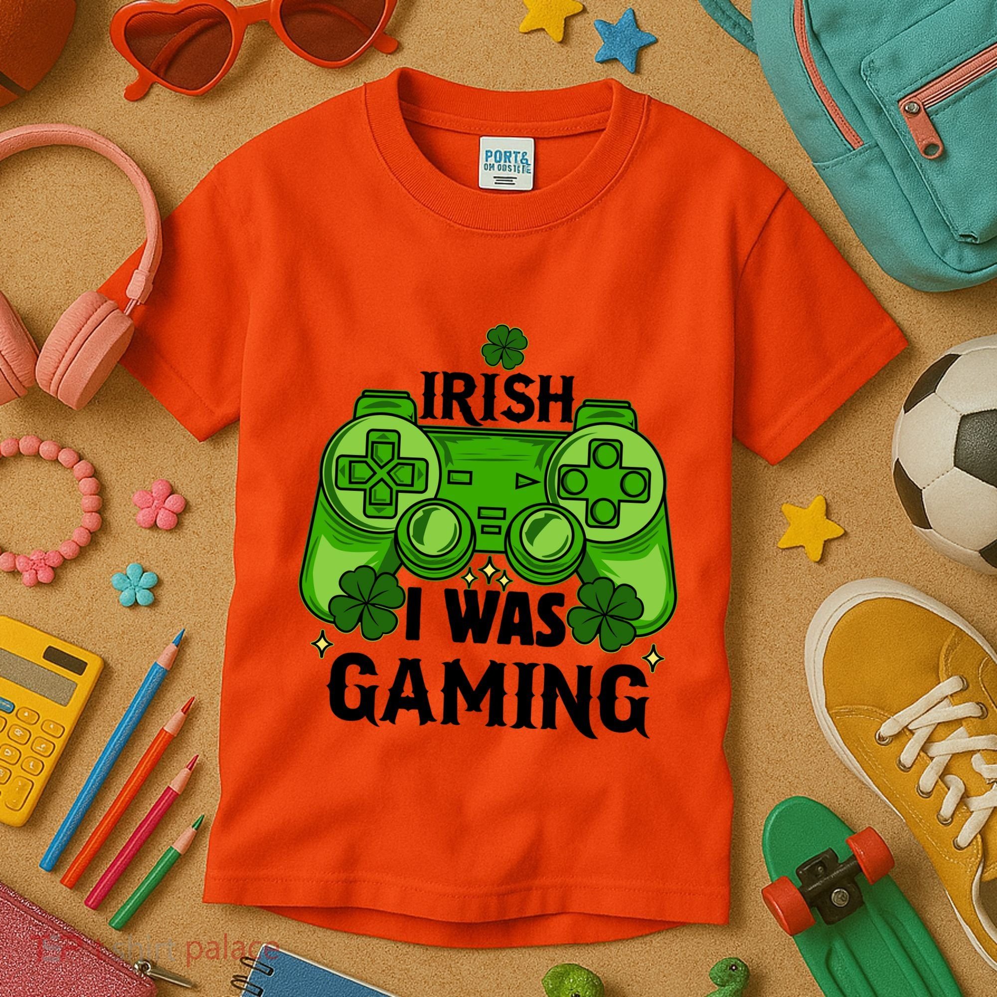 Funny St Patricks Day Irish I Was Gaming Kids T-Shirt