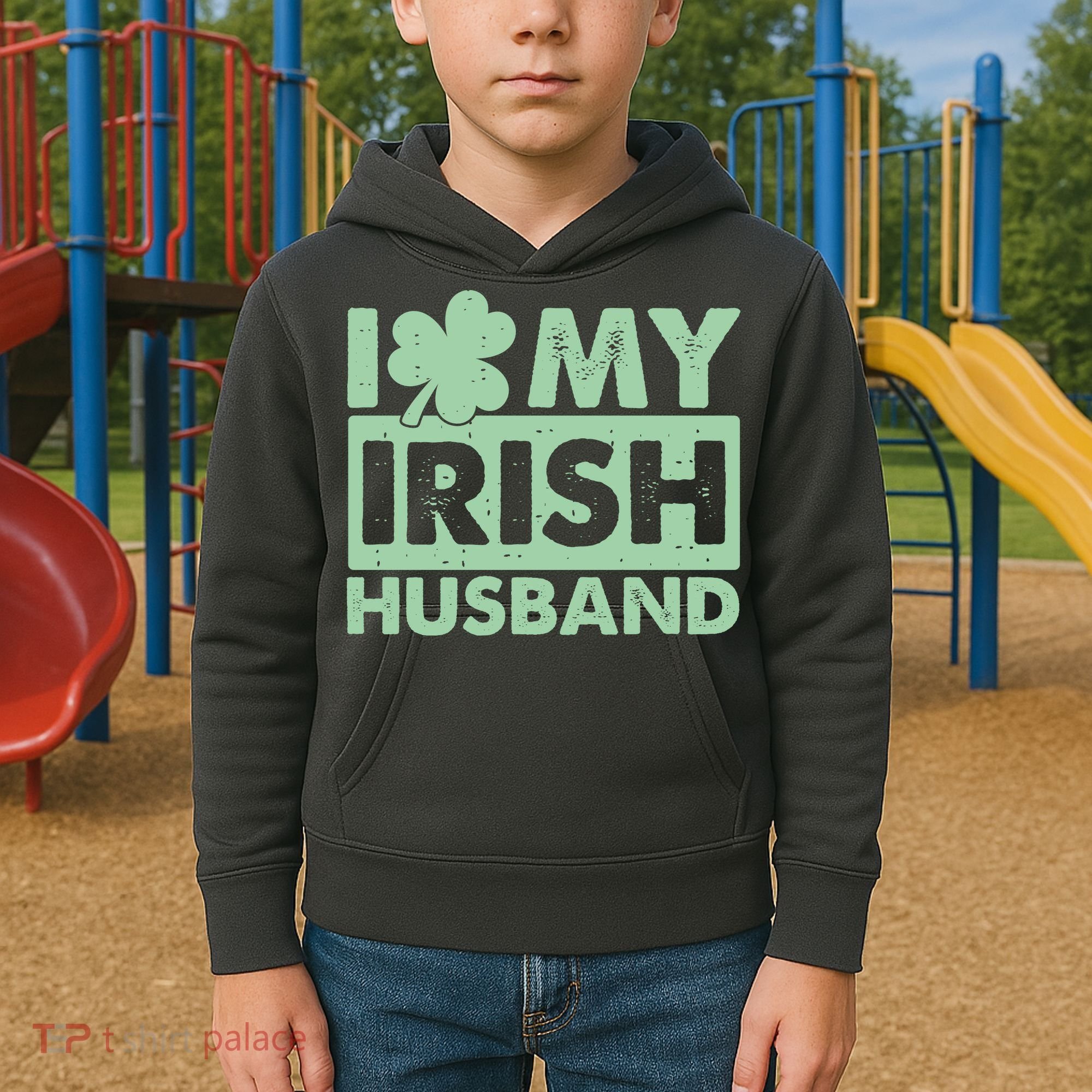 Funny St Patrick's Day I Love My Irish Husband Lucky Shamrock Clover Kids Hoodie
