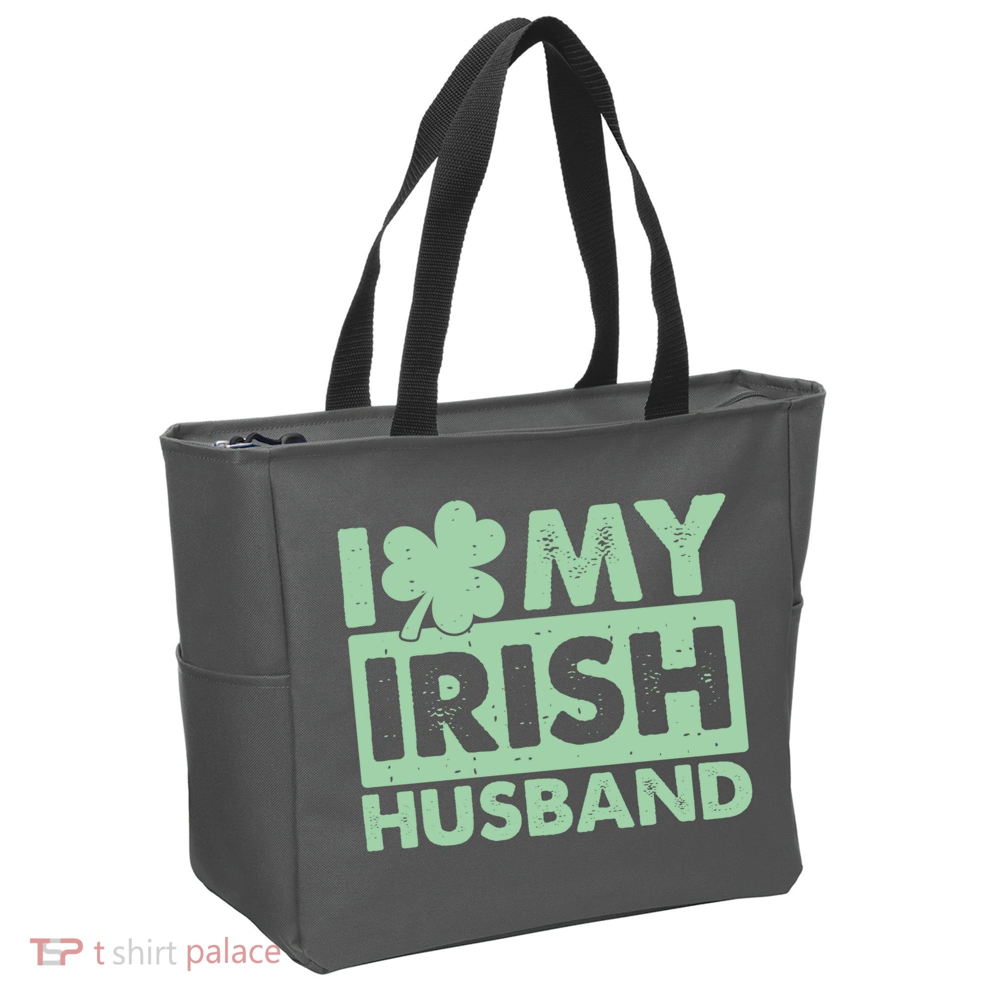 Funny St Patrick's Day I Love My Irish Husband Lucky Shamrock Clover Tote Bag