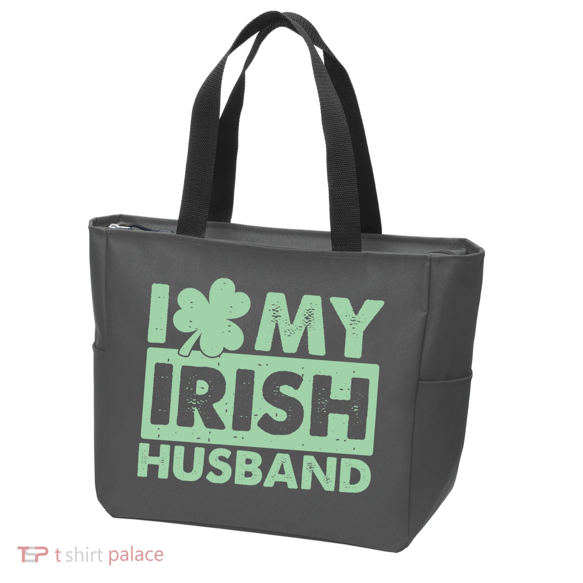Funny St Patrick's Day I Love My Irish Husband Lucky Shamrock Clover Tote Bag