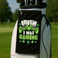 Funny St Patrick's Day Irish I Was Gaming Golf Towel thumb 2