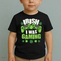 Funny St Patrick's Day Irish I Was Gaming Toddler T-Shirt thumb 2