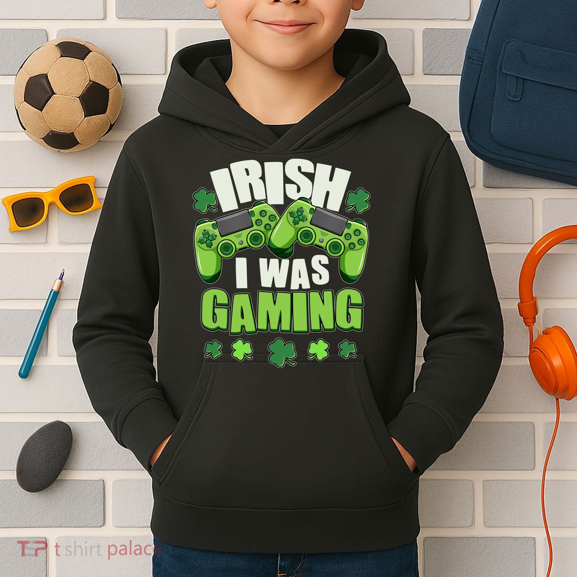 Funny St Patrick's Day Irish I Was Gaming Kids Hoodie