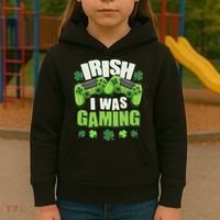 Funny St Patrick's Day Irish I Was Gaming Kids Hoodie thumb 3
