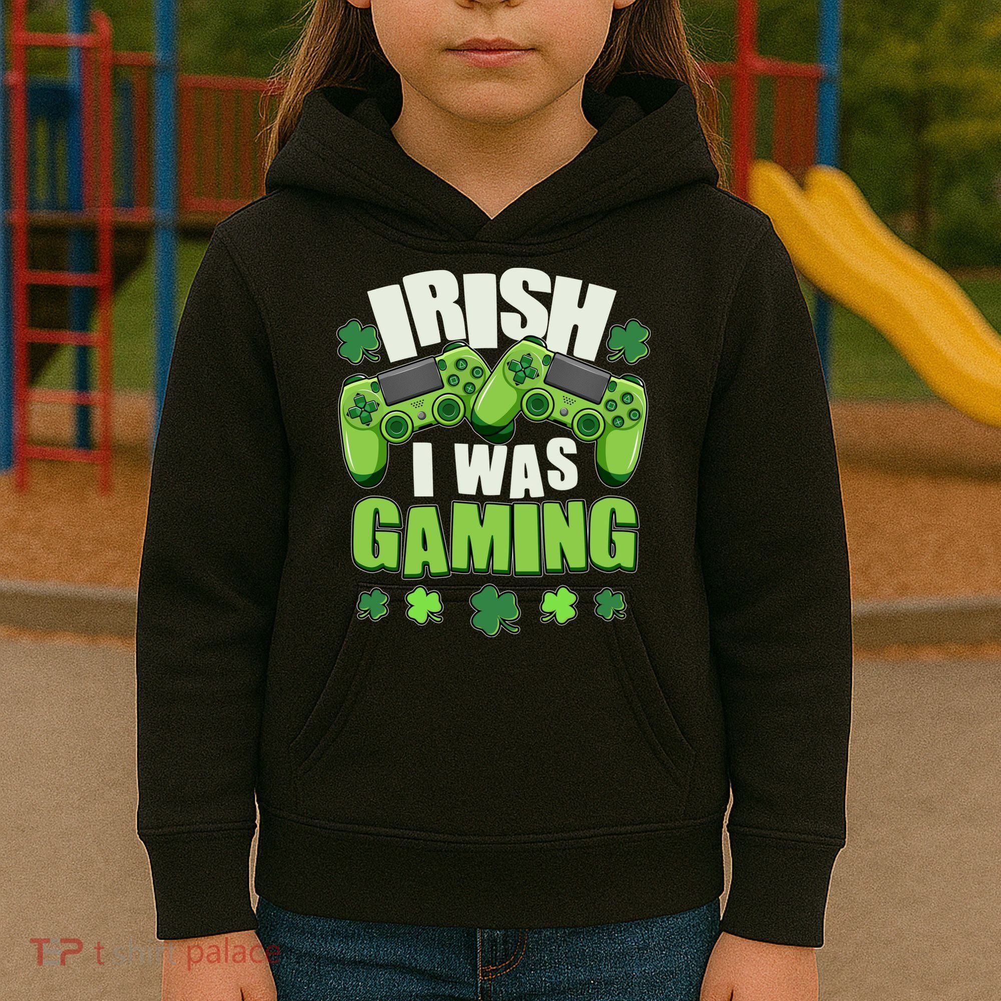 Funny St Patrick's Day Irish I Was Gaming Kids Hoodie