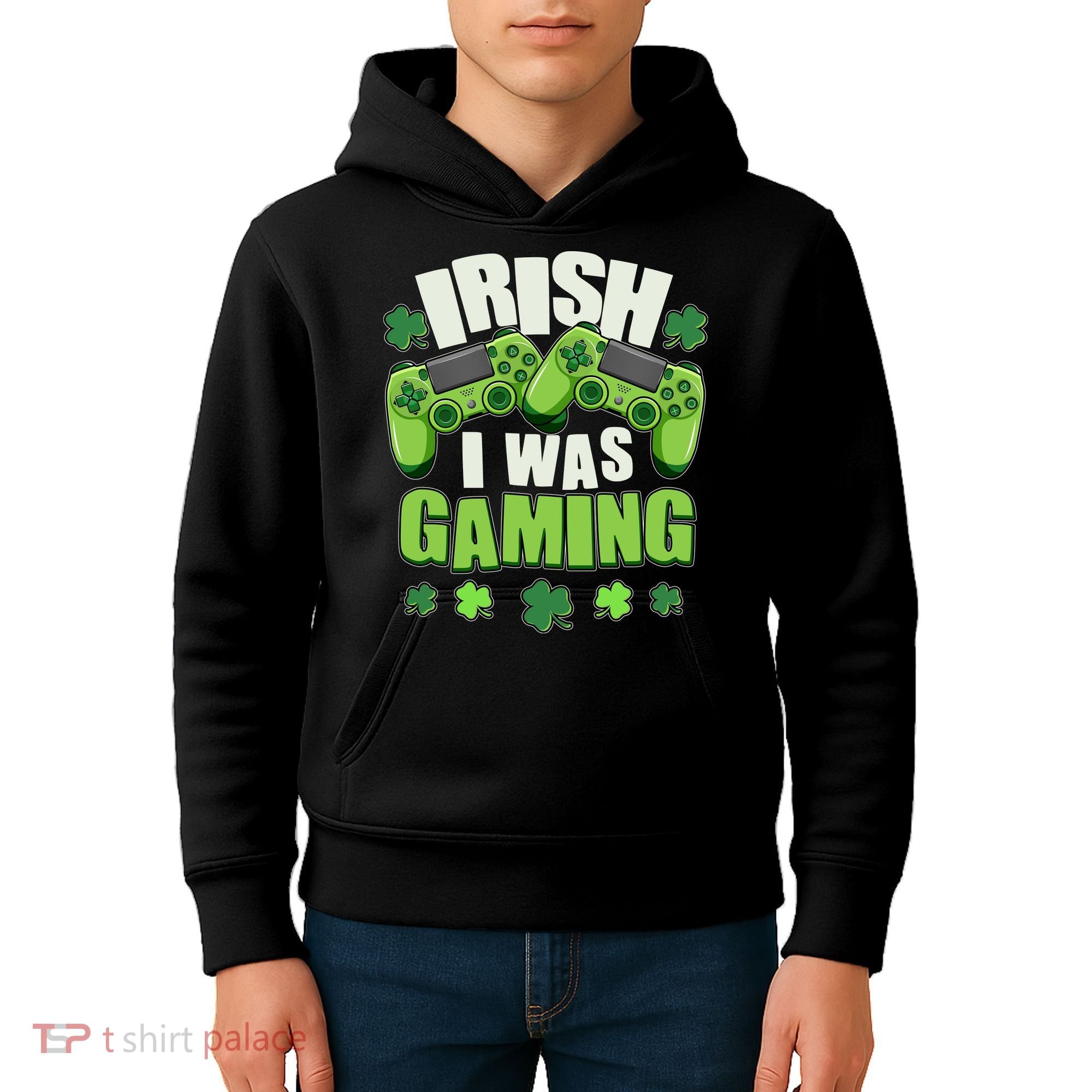 Funny St Patrick's Day Irish I Was Gaming Kids Hoodie