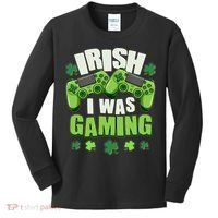 Funny St Patrick's Day Irish I Was Gaming Kids Long Sleeve Shirt thumb 0