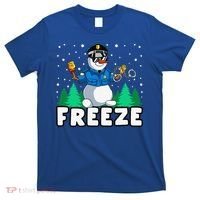 Freeze Snowman Police Christmas Pajama Funnt Cop Policeman T-Shirt thumb 0