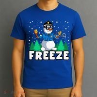Freeze Snowman Police Christmas Pajama Funnt Cop Policeman T-Shirt thumb 3
