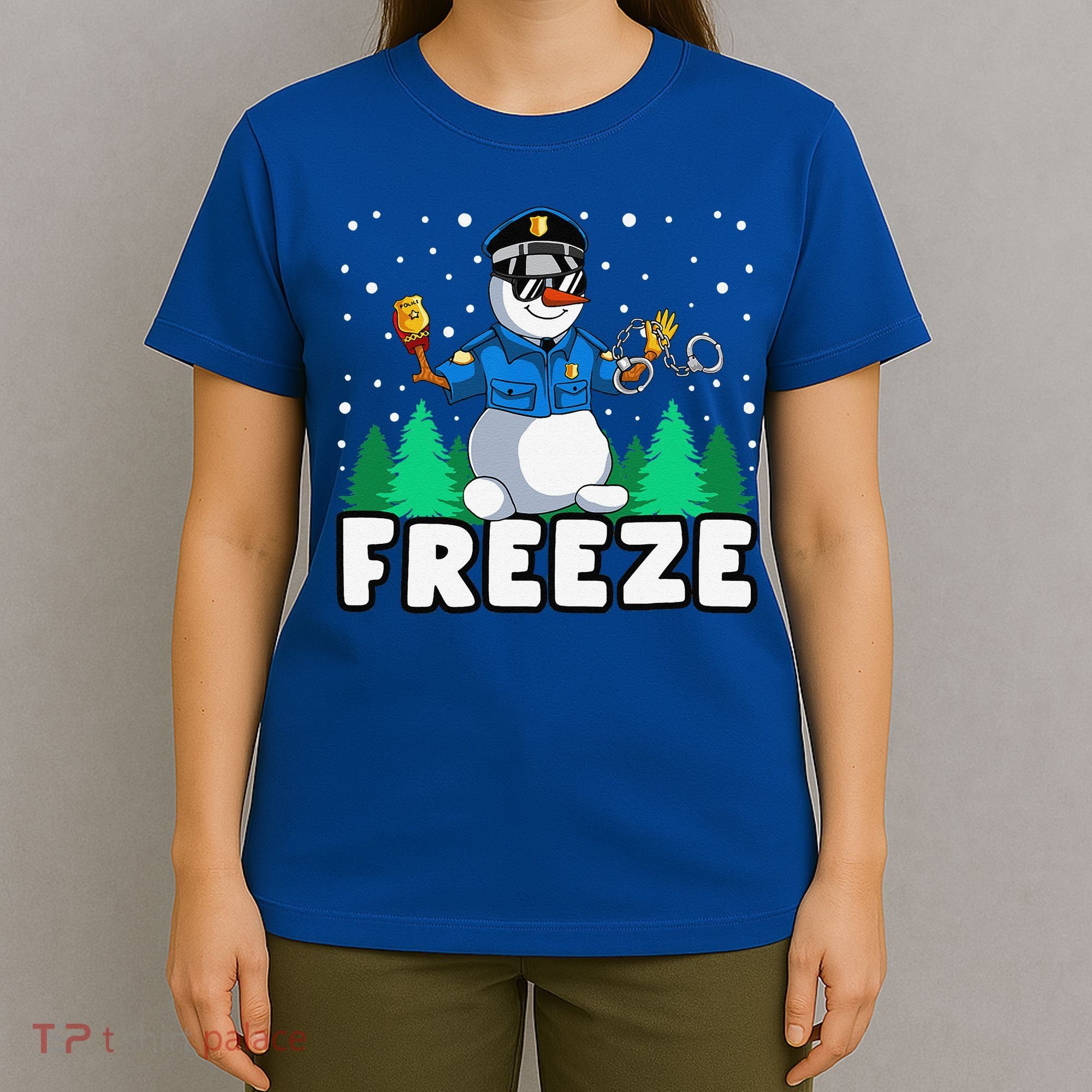 Freeze Snowman Police Christmas Pajama Funnt Cop Policeman T-Shirt