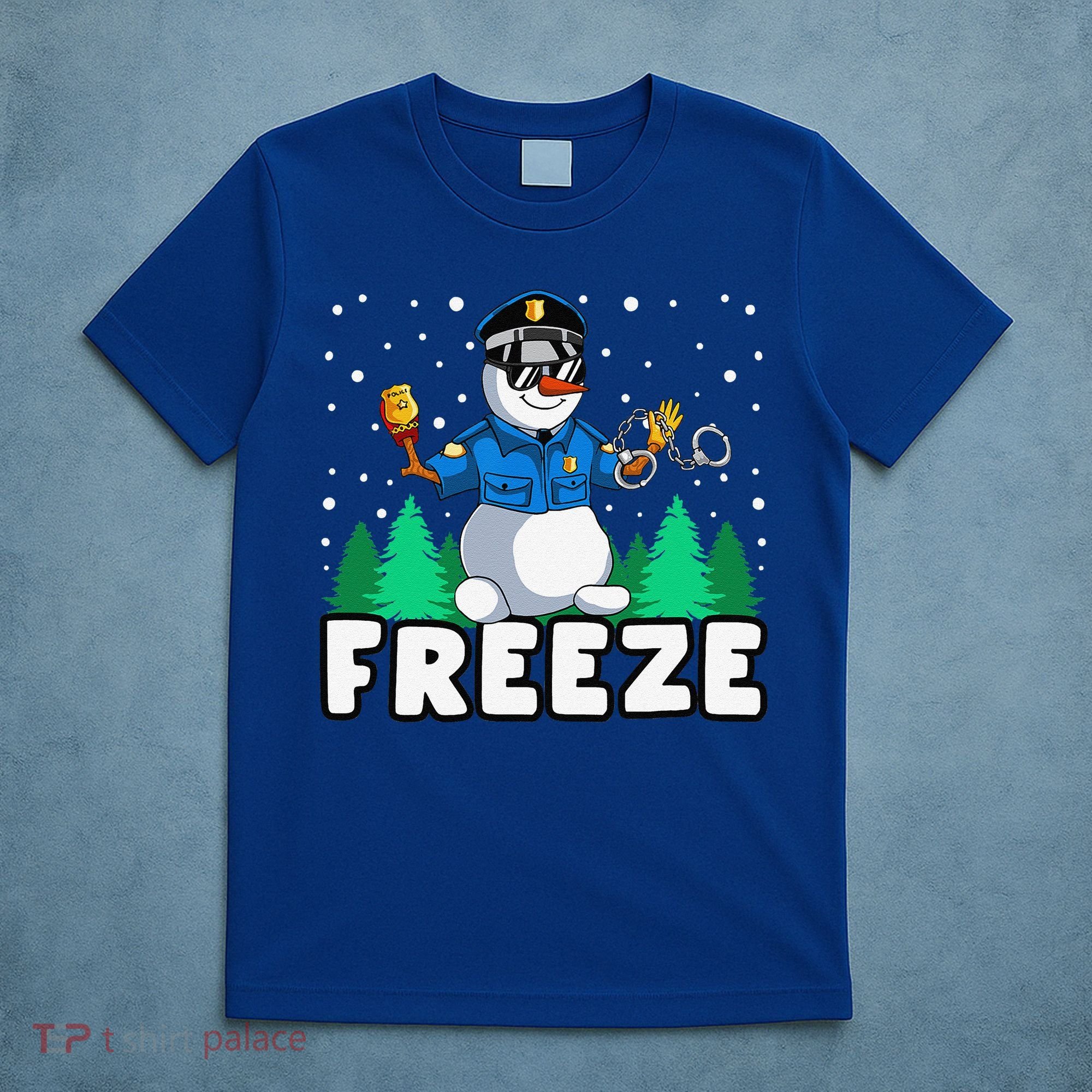 Freeze Snowman Police Christmas Pajama Funnt Cop Policeman T-Shirt