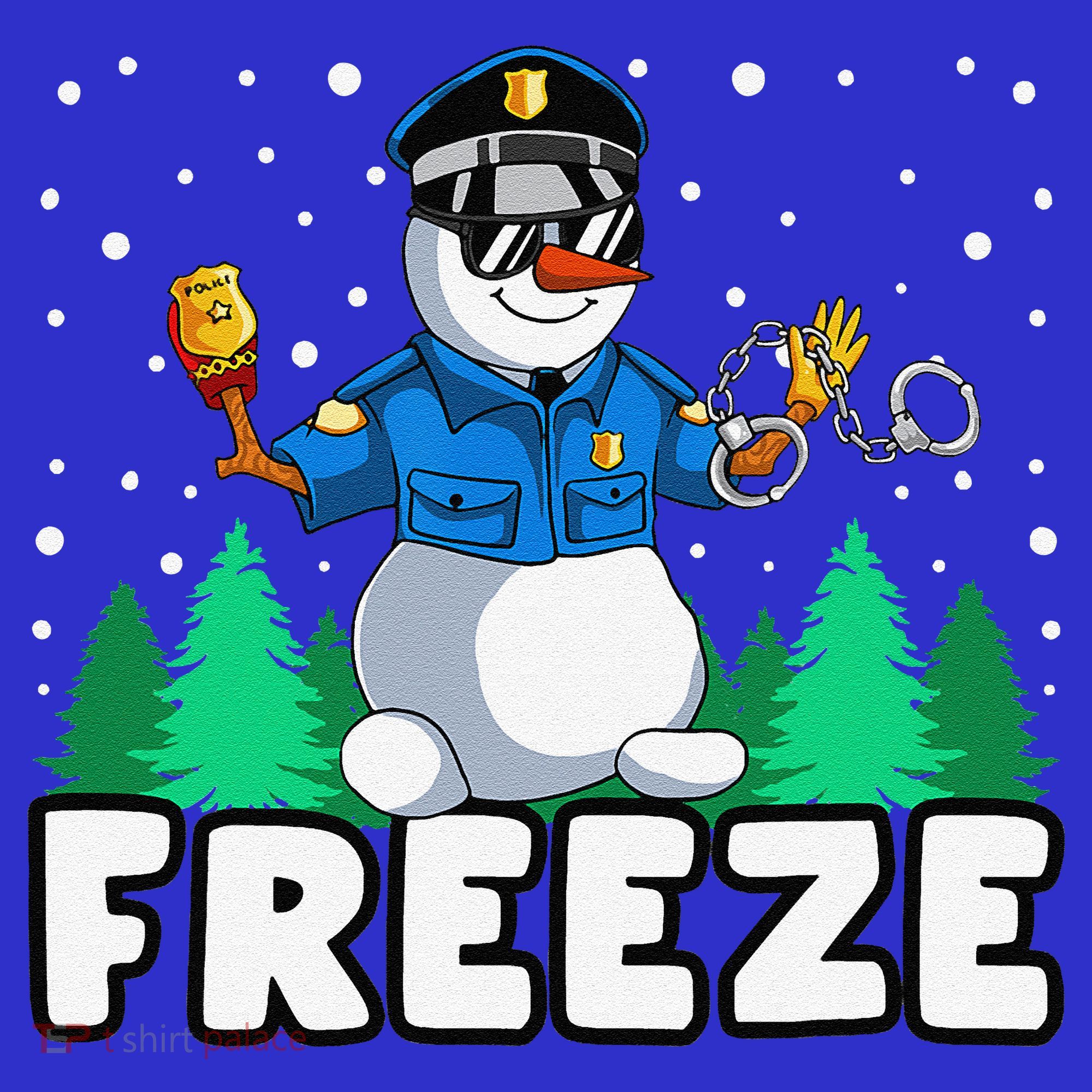Freeze Snowman Police Christmas Pajama Funnt Cop Policeman Polo