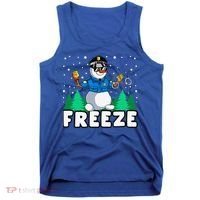 Freeze Snowman Police Christmas Pajama Funnt Cop Policeman Tank Top thumb 0