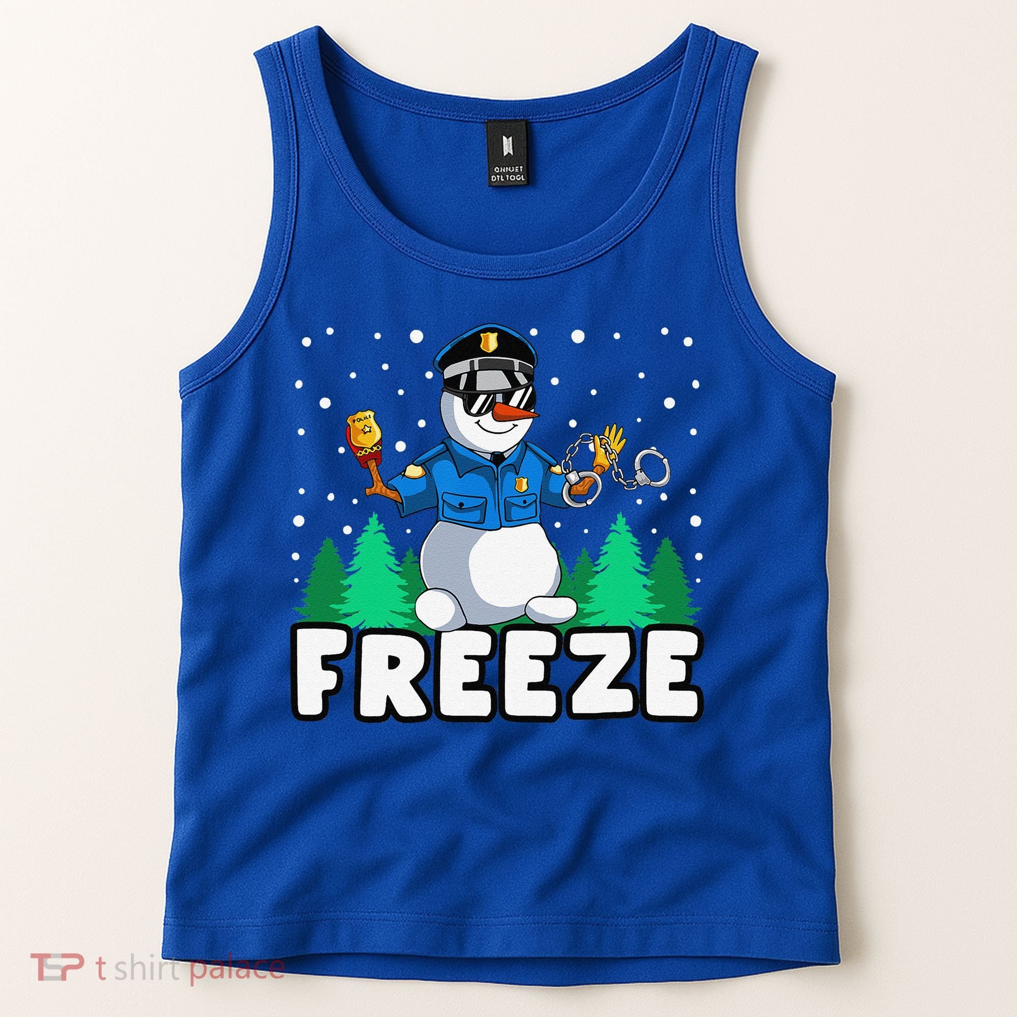 Freeze Snowman Police Christmas Pajama Funnt Cop Policeman Tank Top